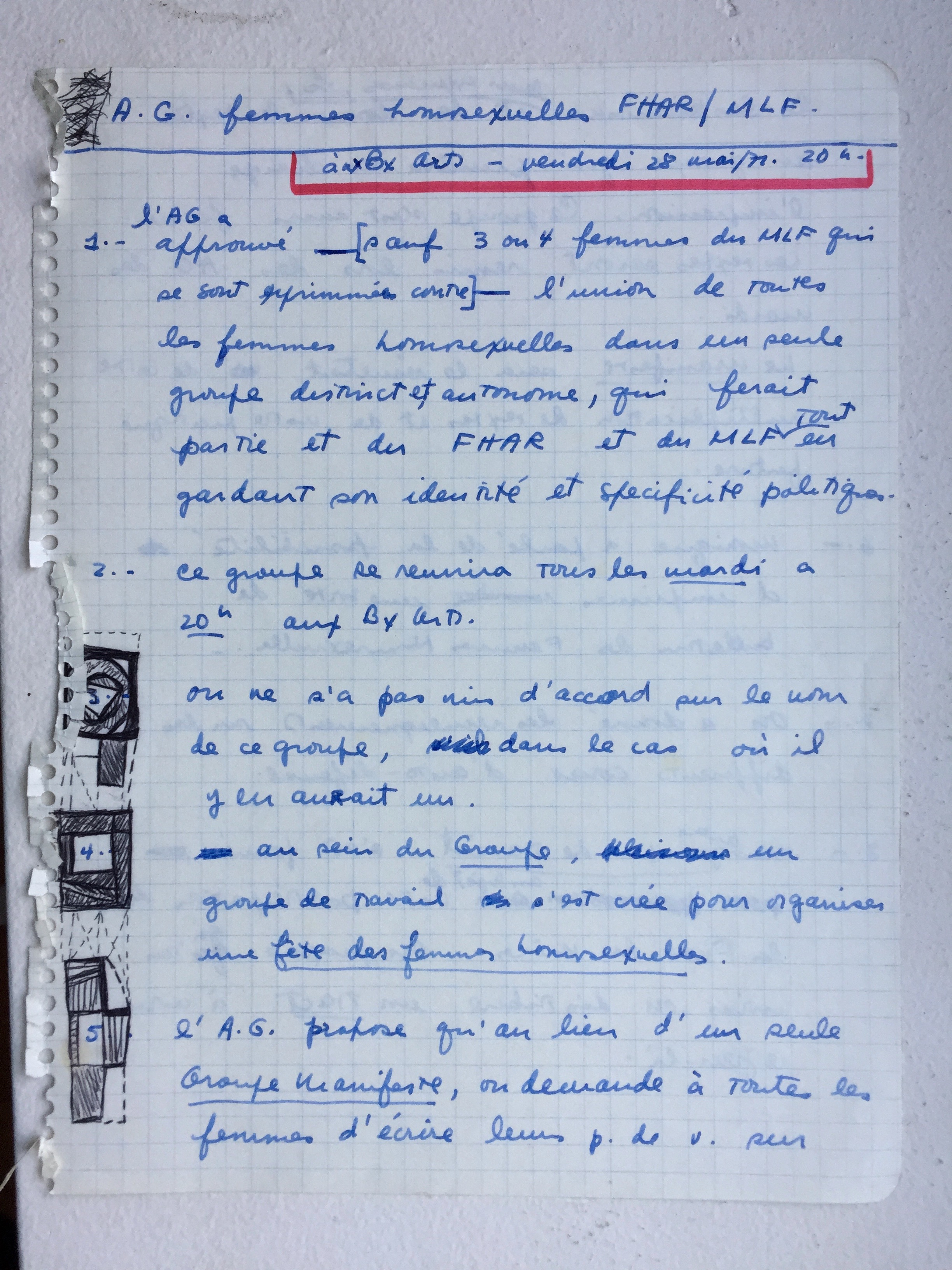 notes from activist meetings in Paris in the Seventies